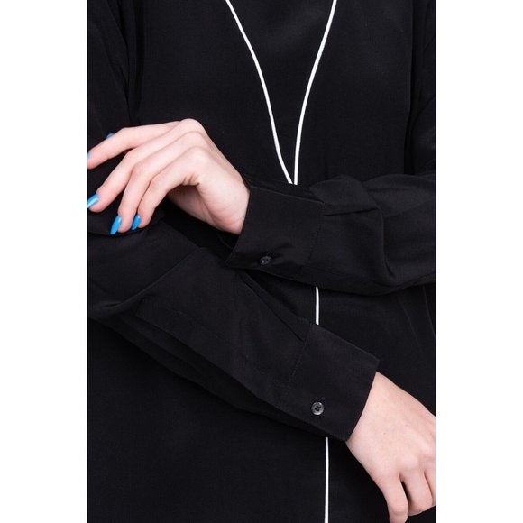 8 Black S 100% Silk Shift Dress Low Open-Back Tie Bow Made in Italy Knee Office - Picture 8 of 14